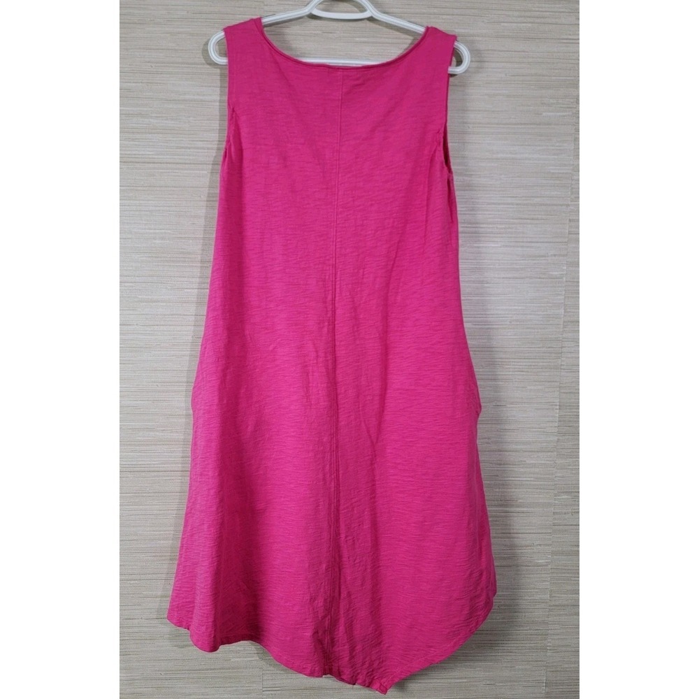 Habitat Dress Womens Sz M Hot Pink Cotton Sleeveless Wrap Neck Asymmetrical Midi - Picture 2 of 9